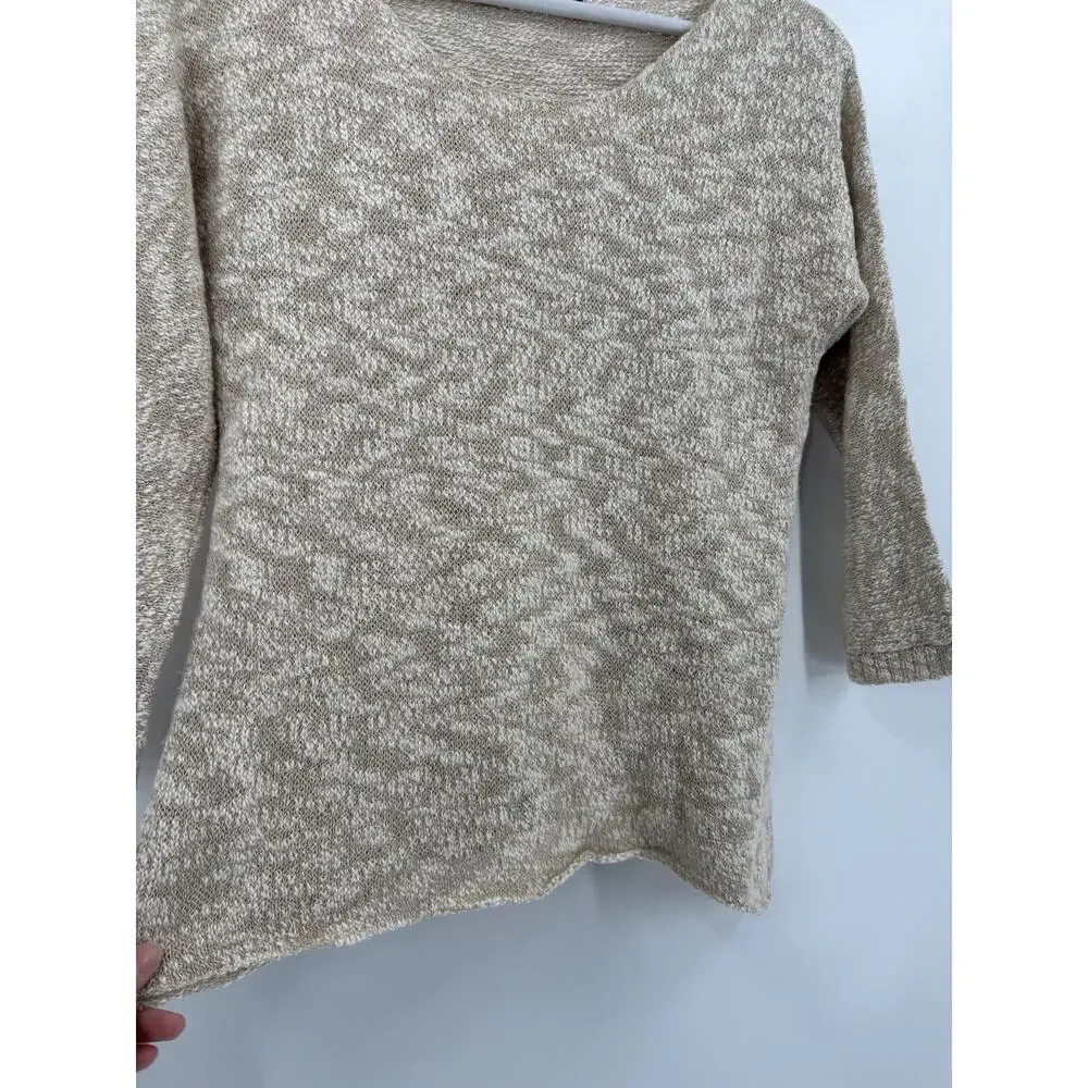 Peruvian Connection Sweater Womens Medium Beige Cotton Blend Pullover Sheer Knit